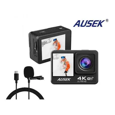 Ausek Q60 4K Ultra HD Touch Dual Screen selfie-time action camera With Extranal microphone